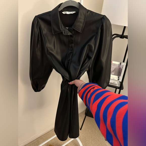 SOLD: Zara Puffed Shoulder Leather Dress - Picture 6 of 6